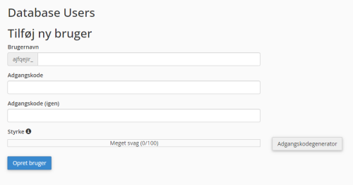 Joomla installation - Opret en databasebruger med en stærk adgangskode