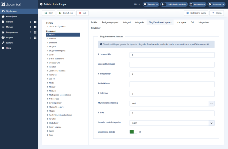 Joomla blogvisning i frontend